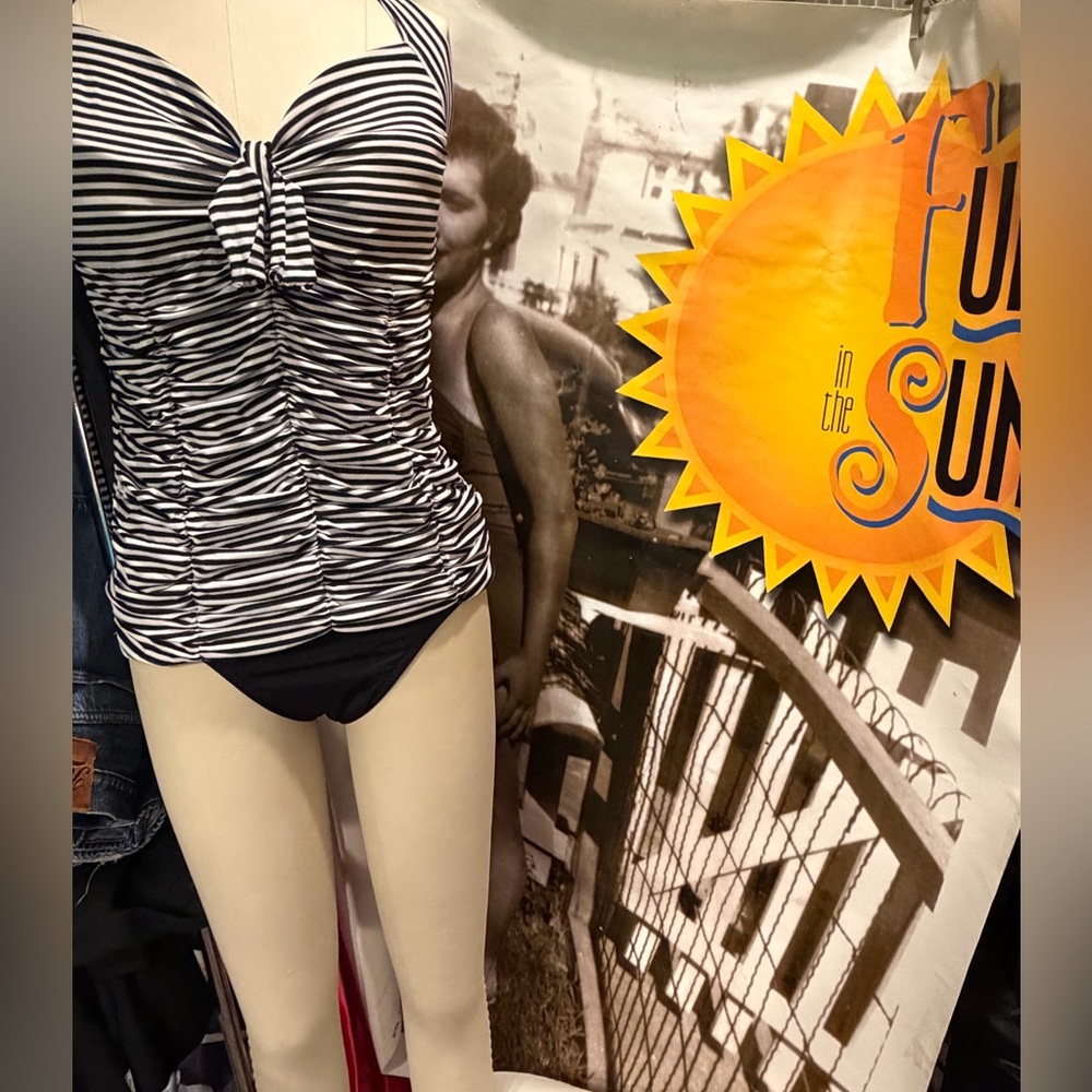 Seafolly White and Black Striped Swimwear